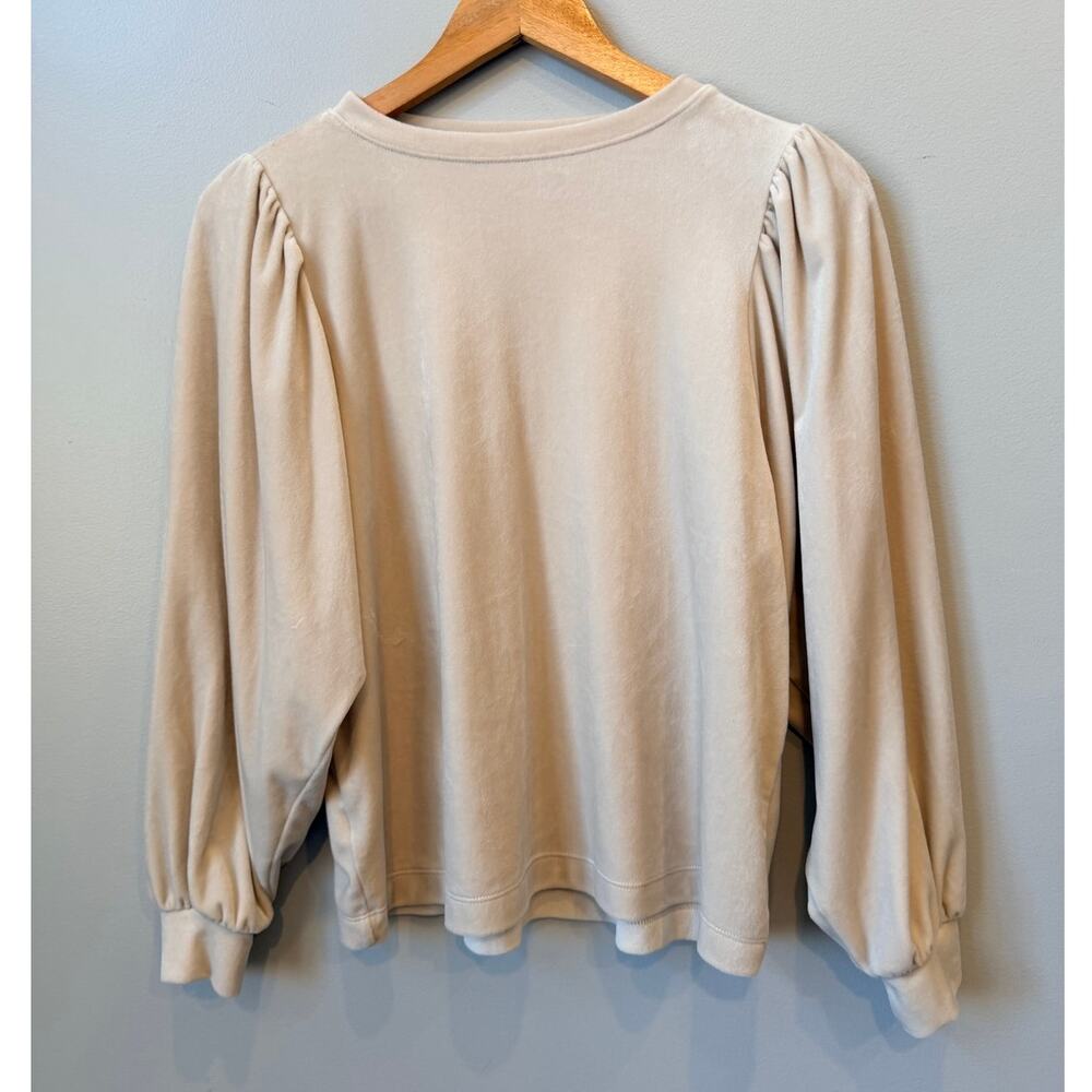 LOFT Petites Puff Sleeve Velour Long Sleeve Top Cream Beige Size MP Medium